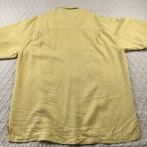Tommy Bahama Mens Yellow Palm Leaf Jacquard Silk Blend Camp Shirt Size XL